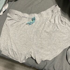 Gray Sleep or Lounge Shorts with Blue Drawstring